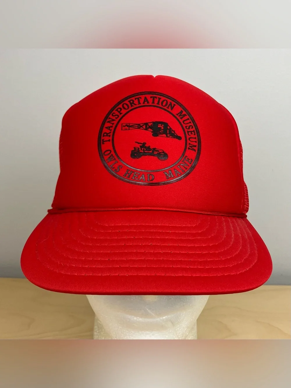 Vintage Owls Head Transportation Museum Maine Red Mesh Rope Snapback Trucker Hat